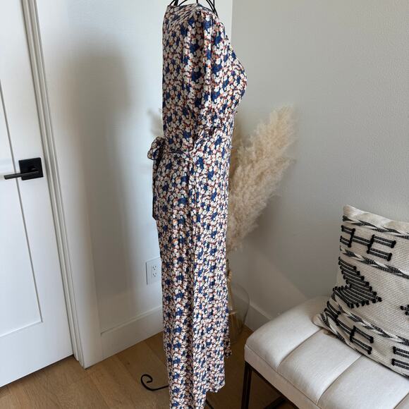 Slide Show Blue Floral Wide Leg Short Puff Sleeve Belted Cropped Jumpsuit Sz 10 - Picture 2 of 10